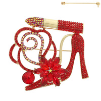 FLORAL LIPSTICK HIGH HEEL BROOCH PIN