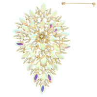 PEAR SHAPED JEWELED LEAF BROOCH PIN