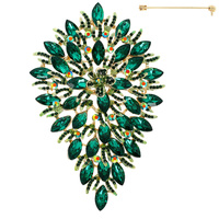 PEAR SHAPED JEWELED LEAF BROOCH PIN