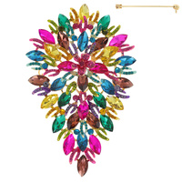 PEAR SHAPED JEWELED LEAF BROOCH PIN