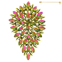 PEAR SHAPED JEWELED LEAF BROOCH PIN