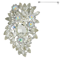 JEWELED CRYSTAL LEAF CLUSTER BROOCH PIN