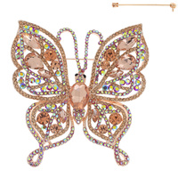 JEWELED CRYSTAL RHINESTONE PAVE FILIGREE BUTTERFLY BROOCH PIN