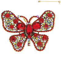 JEWELED CRYSTAL RHINESTONE PAVE FILIGREE BUTTERFLY BROOCH PIN