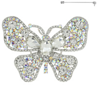 JEWELED CRYSTAL RHINESTONE PAVE FILIGREE BUTTERFLY BROOCH PIN