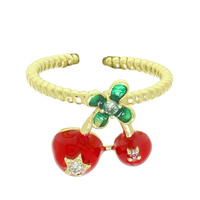 JEWELED ENAMEL CHERRY CUFF RING