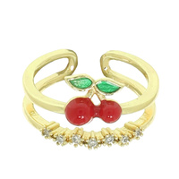 JEWELED ENAMEL CHERRY CUFF RING