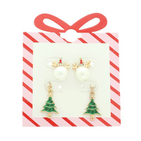 CHRISTMAS TREE & PEARL ELF EARRING SET