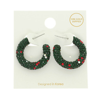 CHRISTMAS GOLD DIPPED CRYSTAL HOOP EARRINGS