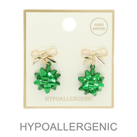 CHRISTMAS GOLD DIPPED RIBBON & BOW EARRINGS