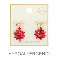CHRISTMAS GOLD DIPPED RIBBON & BOW EARRINGS