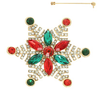 CHRISTMAS CRYSTAL RHINESTONE PAVE SNOWFLAKE BROOCH PIN