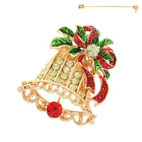 CHRISTMAS BELL CRYSTAL BROOCH PIN