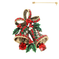 CHRISTMAS BELLS CRYSTAL BROOCH PIN