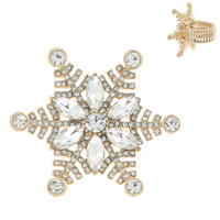 CHRISTMAS CRYSTAL RHINESTONE PAVE SNOWFLAKE ADJUSTABLE RING