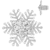 CHRISTMAS ICED OUT CRYSTAL RHINESTONE PAVE SNOWFLAKE STRETCH COCKTAIL RING